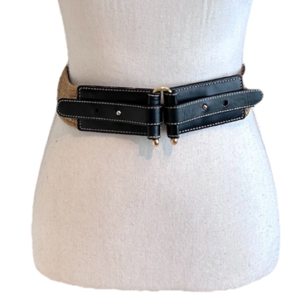 J. McLaughlin Black and Tan Wide Leather Waist Belt